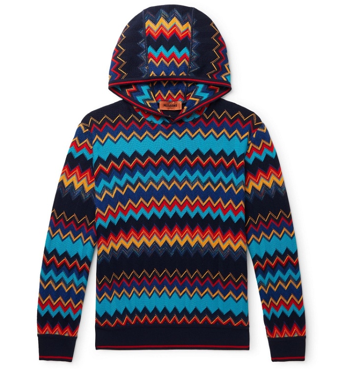 Photo: Missoni - Cotton and Wool-Blend Intarsia Hoodie - Blue