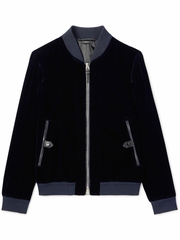 Photo: TOM FORD - Full-Grain Leather-Trimmed Velvet Bomber Jacket - Blue