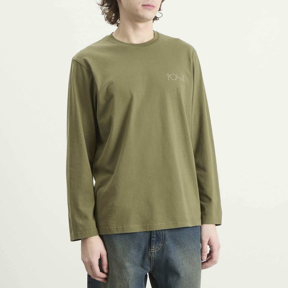 Polar Skate Co. Men's Stroke Logo Steve Long Sleeve T-Shirt in Army Green