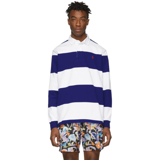 Photo: Polo Ralph Lauren Blue and White Iconic Rugby Long Sleeve Polo
