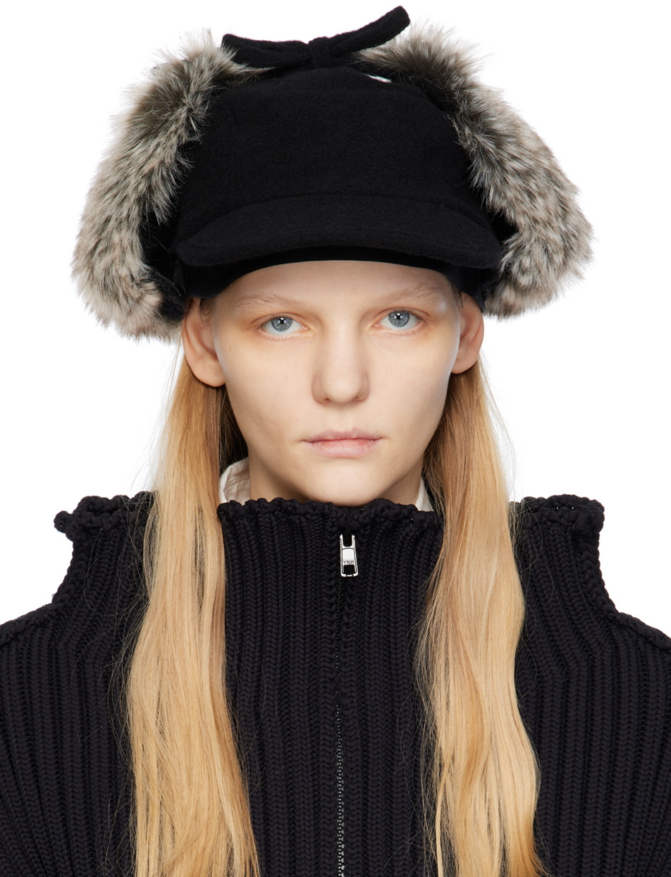 Y's Black Ear Flap Cap