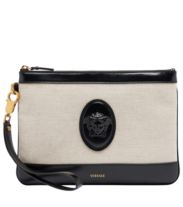 Photo: Versace Rivière leather-trimmed canvas pouch