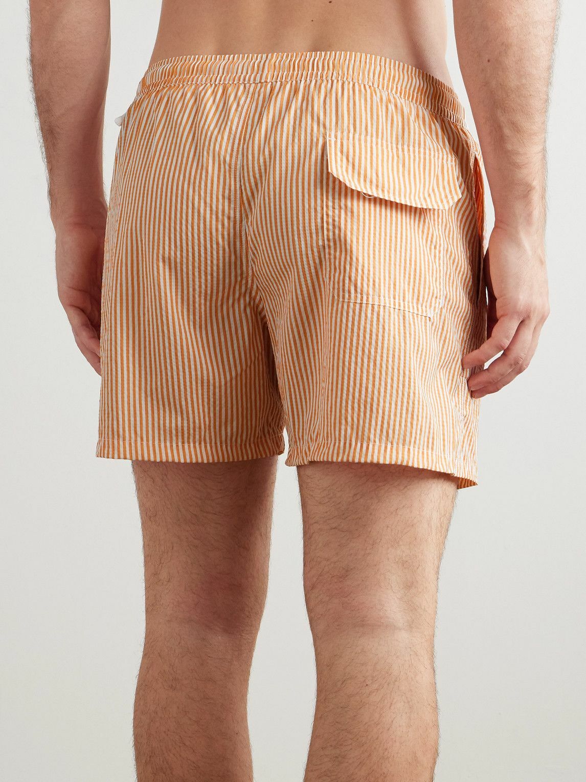 Thom Sweeney - Straight-Leg Mid-Length Striped Swim Shorts - Orange