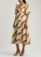 Kitri Pia Striped Linen-blend Midi Dress Multicoloured