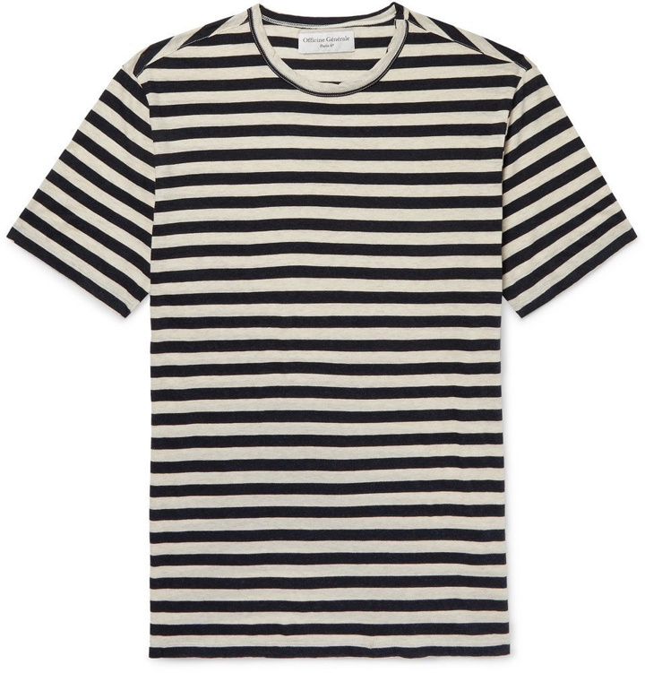Photo: Officine Generale - Striped Cotton-Jersey T-Shirt - Off-white