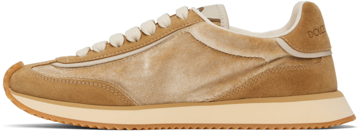 Dolce&Gabbana Tan & Beige Mixed-Material 'DG' Cushion Sneakers