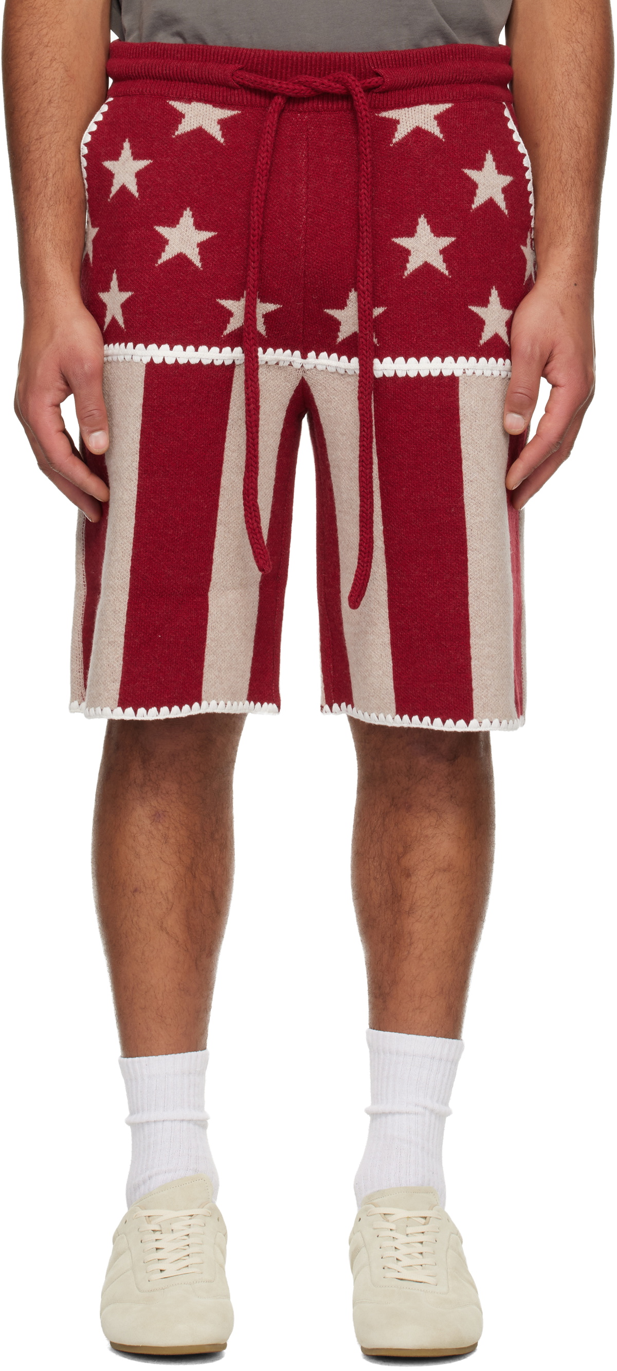 Palm Angels Red & Beige Stars & Stripes Shorts