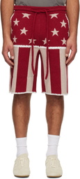 Palm Angels Red & Beige Stars & Stripes Shorts