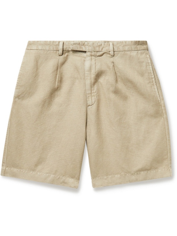Photo: BOGLIOLI - Pleated Cotton and Hemp-Blend Shorts - Neutrals - IT 42