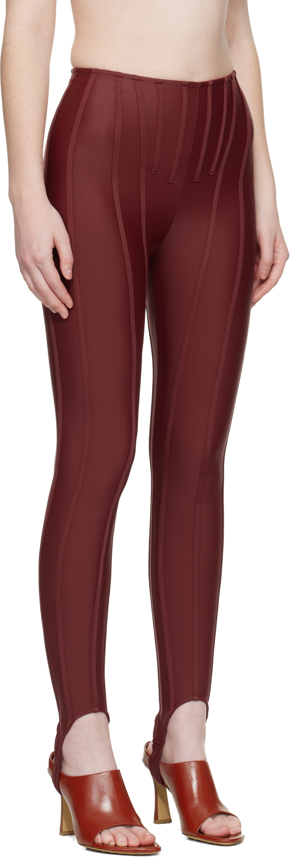 Mugler SSENSE Exclusive Burgundy Corseted Leggings