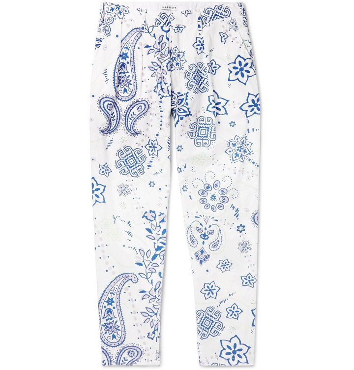 Photo: Flagstuff - Tapered Pleated Printed Cotton Trousers - White