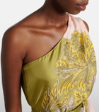 La DoubleJ Roy floral one-shoulder silk twill maxi dress