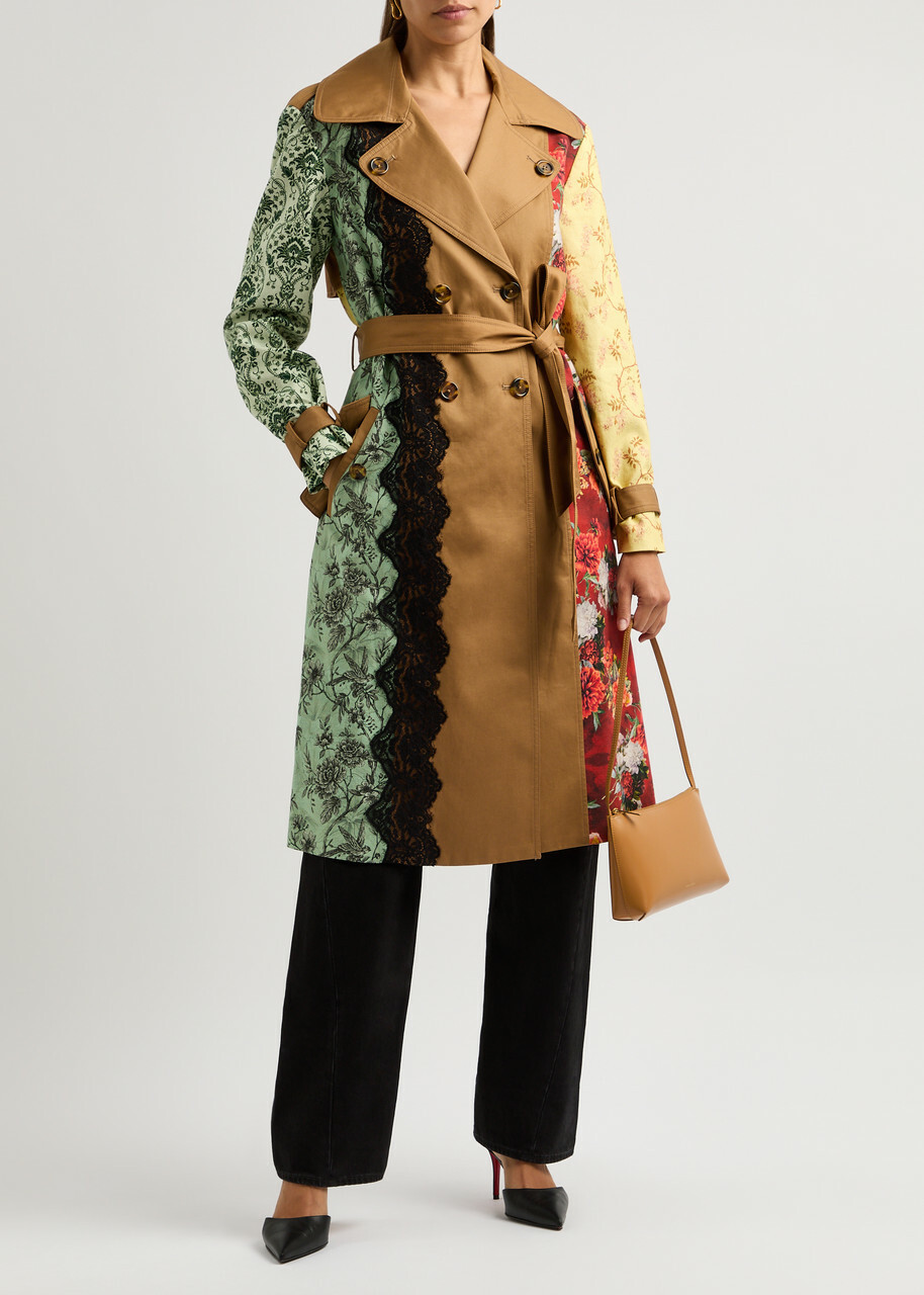 Alice + Olivia Keith Patchwork Cotton Trench Coat