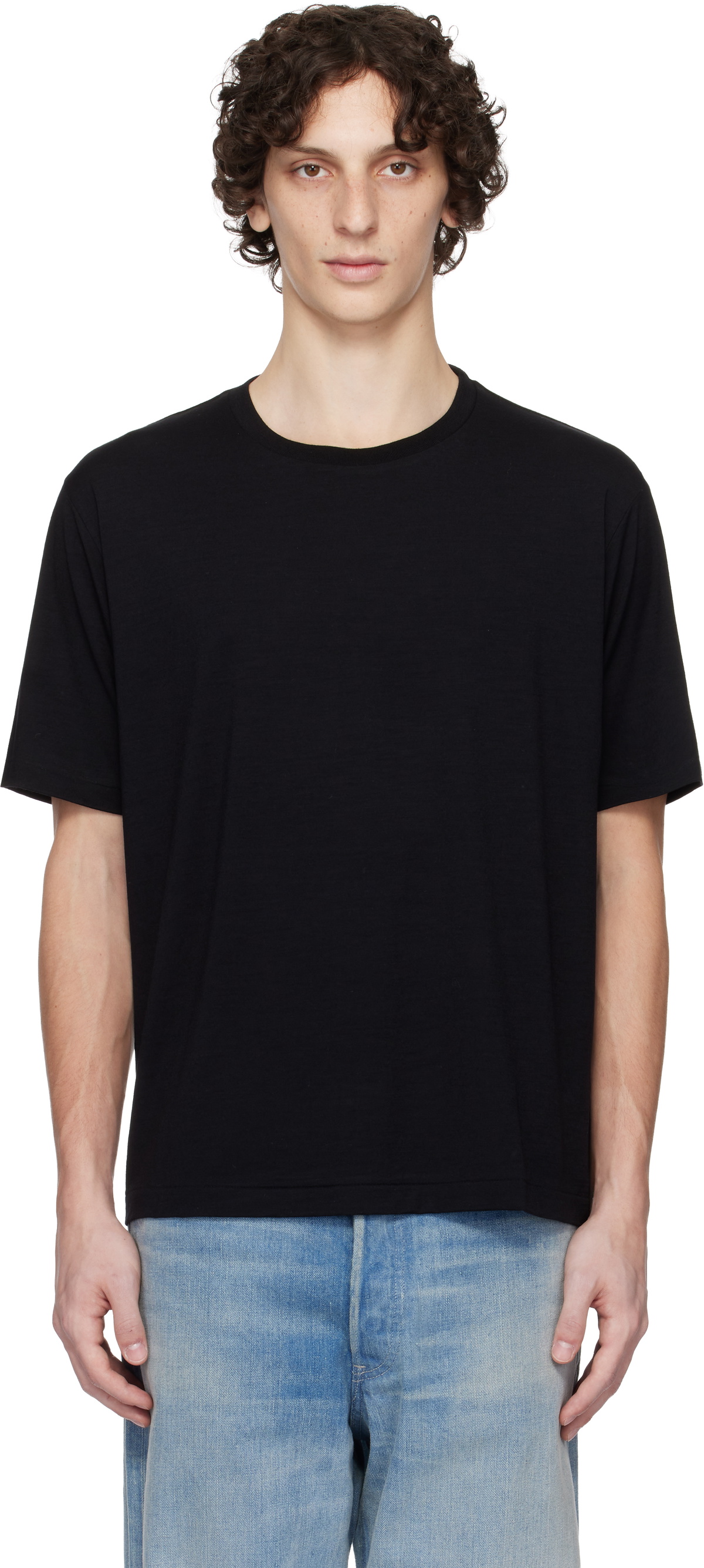 AURALEE Black Super Soft Wool Jersey T-shirt Auralee