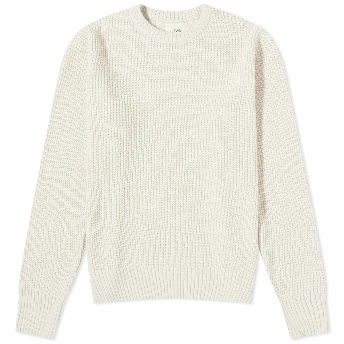 Folk Men's Waffle Crew Knit in Ecru Folk