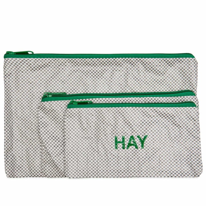 Photo: HAY Candy Mono Wash Bag - Flat Set of 3 in Grey 