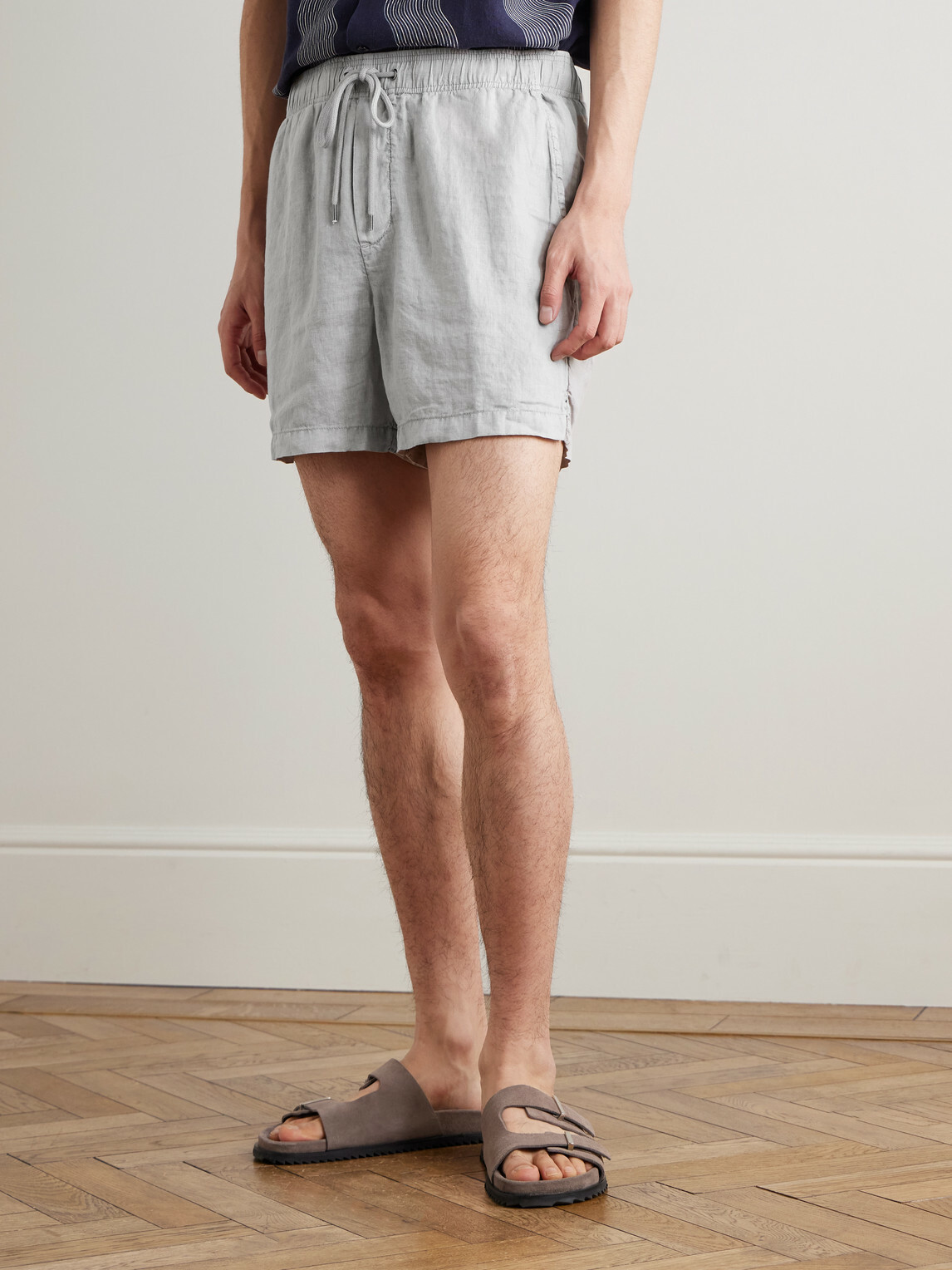 James Perse - Straight-Leg Garment-Dyed Linen Drawstring Shorts - Gray