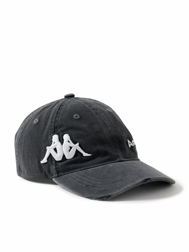 Photo: Acne Studios - Kappa Logo-Embroidered Distressed Cotton-Twill Baseball Cap