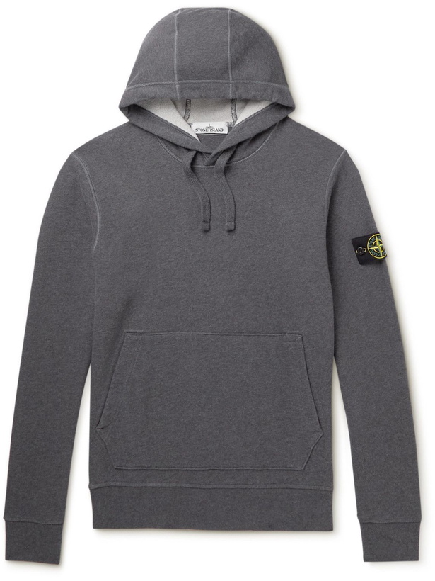 Photo: Stone Island - Logo-Appliquéd Cotton-Jersey Hoodie - Gray