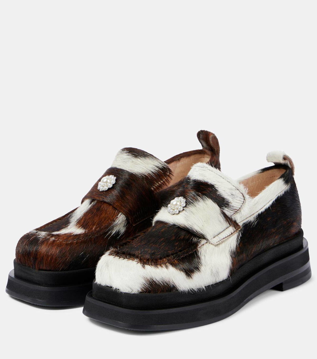 Simone Rocha Heart Toe calf hair platform loafers