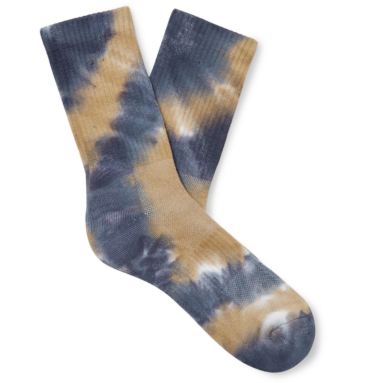 Photo: N/A - Tie-Dyed Ribbed Cotton-Blend Socks - Blue