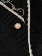Casablanca - Embroidered Merino Wool and Cashmere-Blend Cardigan - Black