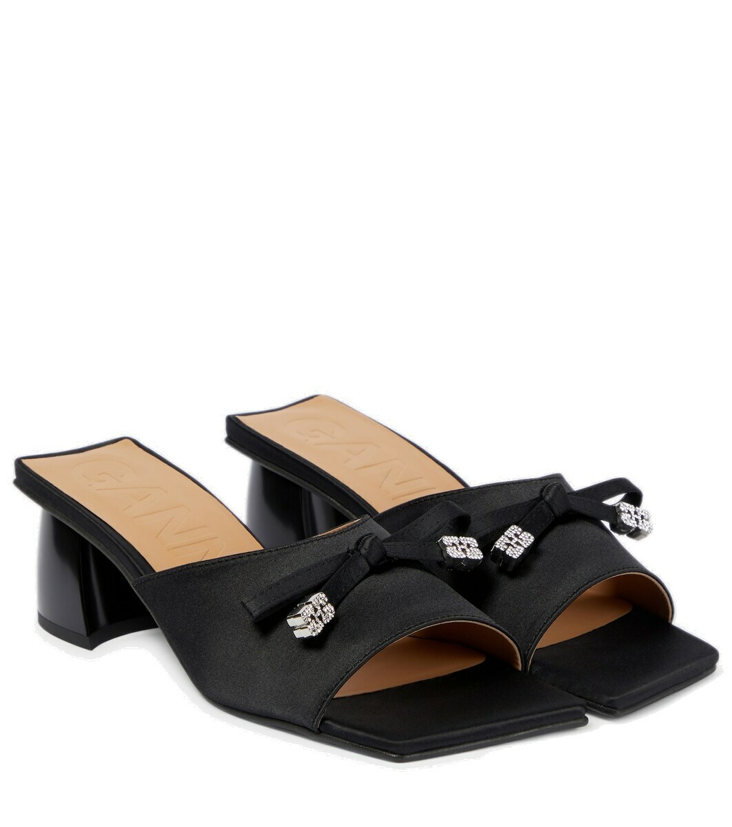 Ganni Bow-embellished satin mules GANNI