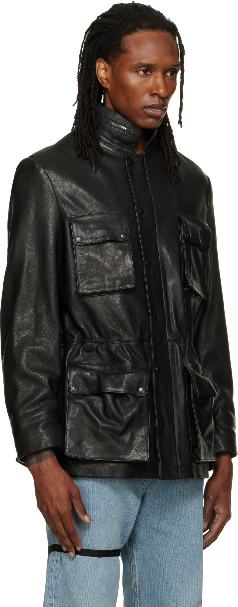 ALAINPAUL Black Multi Pocket Leather Jacket
