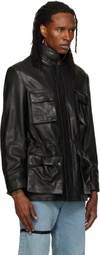 ALAINPAUL Black Multi Pocket Leather Jacket