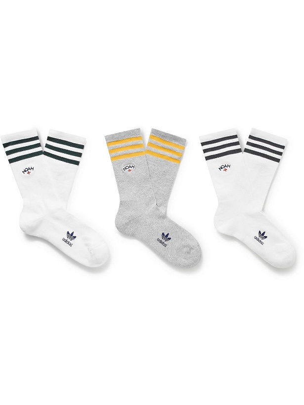 Photo: adidas Consortium - Noah Three-Pack Logo-Embroidered Cotton-Blend Socks - Multi