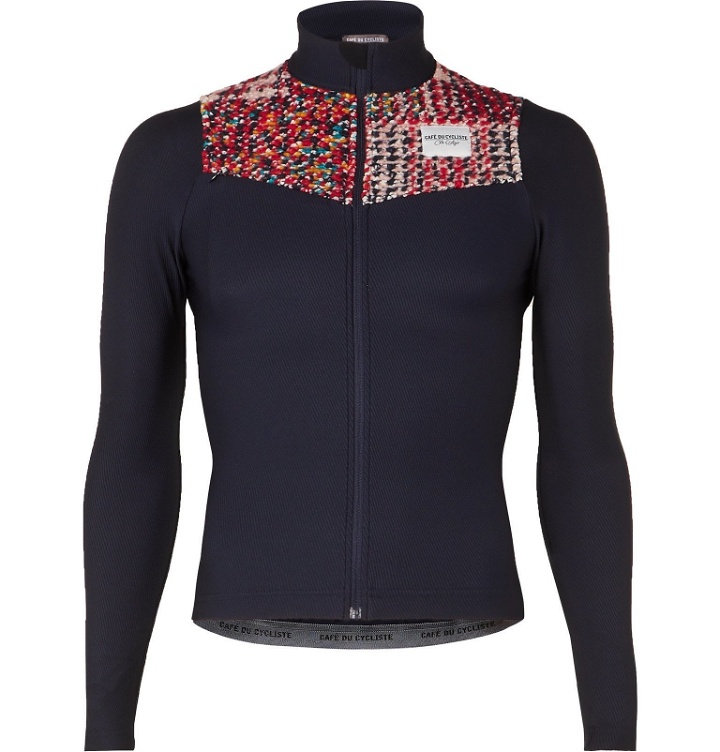 Photo: Cafe du Cycliste - Clemence Knitted Panelled Stretch Cycling Jersey - Blue