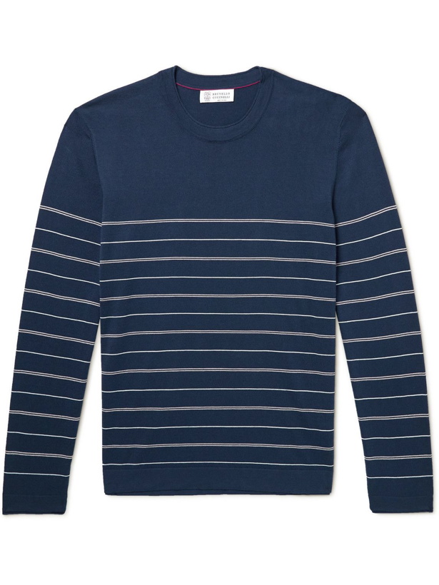 Photo: Brunello Cucinelli - Striped Cotton Sweater - Blue