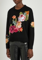 Alice + Olivia Belva Floral-jacquard Stretch-wool Jumper Black