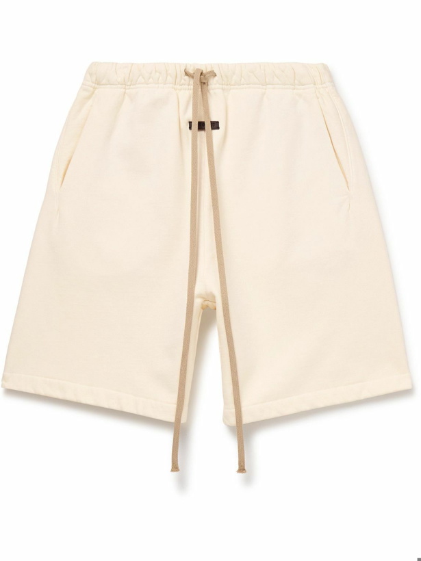 Photo: Fear of God - Wide-Leg Logo-Appliquéd Cotton-Jersey Drawstring Shorts - Neutrals