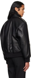 System Black Padded Faux-Leather Jacket