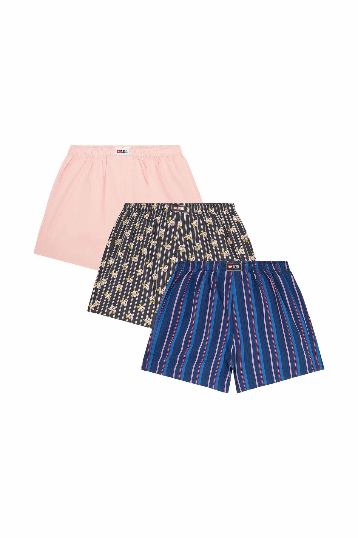 Diesel 3-pack cotton boxers solid stripe floral - Boxer briefs Mens in Multicolor