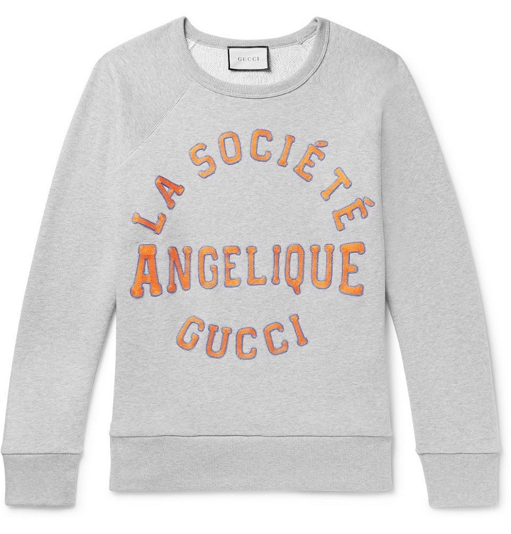 Photo: Gucci - Appliquéd Loopback Cotton-Jersey Sweatshirt - Gray