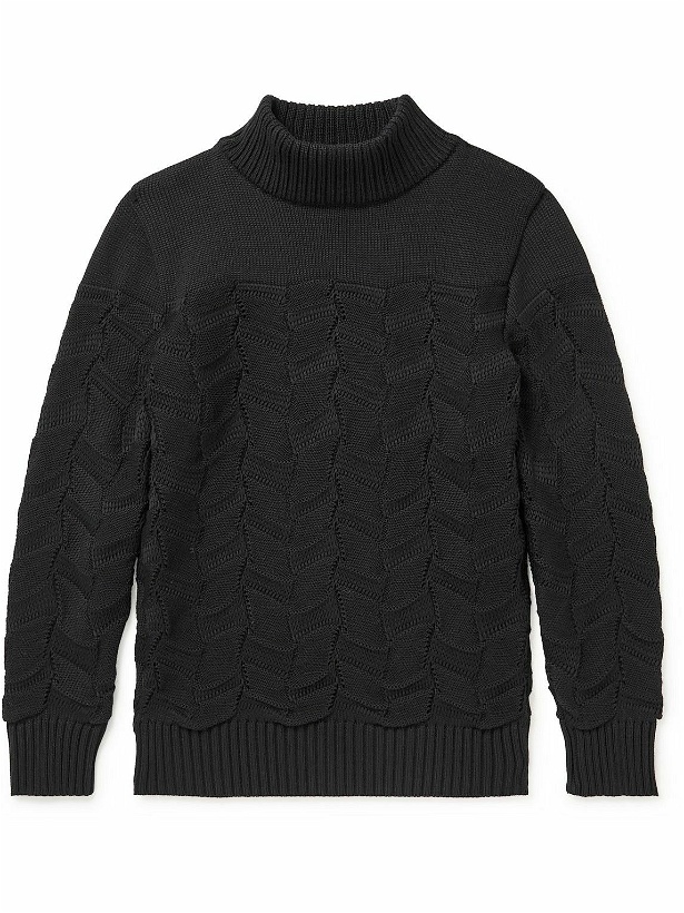 Photo: S.N.S. Herning - Cameo Slim-Fit Cable-Knit Virgin Wool Rollneck Sweater - Black