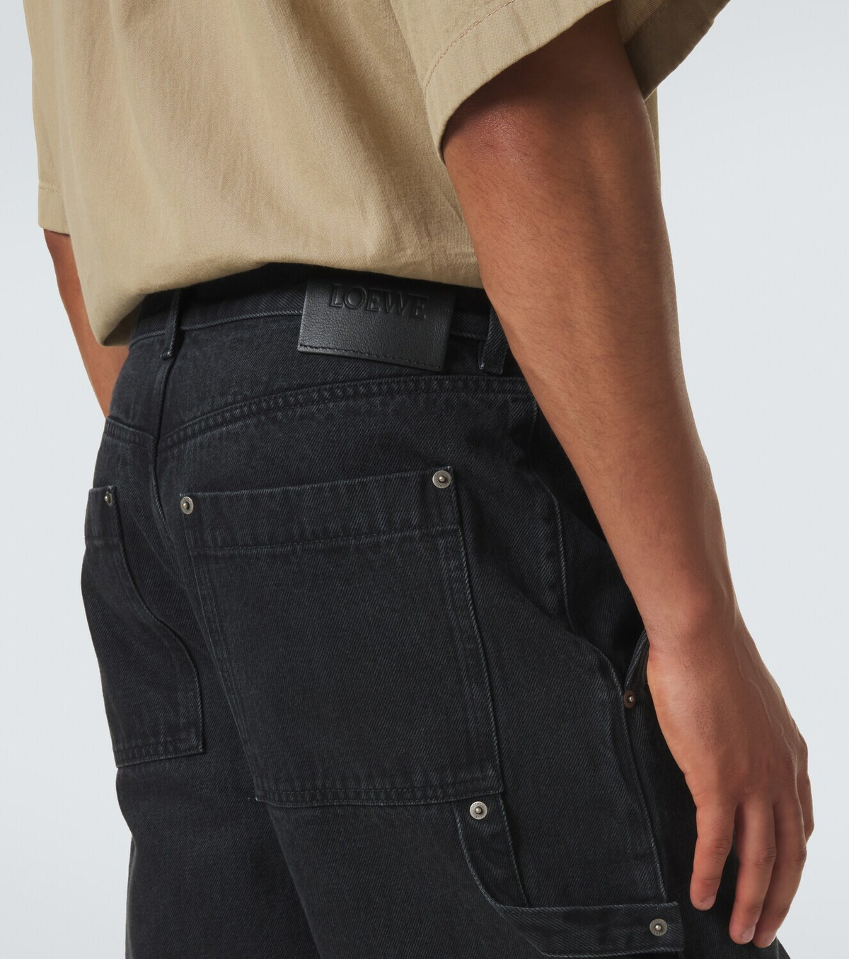 Loewe Leather-trimmed wide-leg jeans