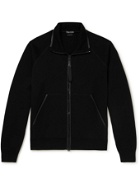 TOM FORD - Leather-Trimmed Cotton-Blend Zip-Up Sweatshirt - Black