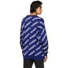 VETEMENTS Blue and White Allover Logo Sweater
