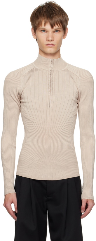Photo: Mugler Gray Hook-And-Eye Ribbed Top