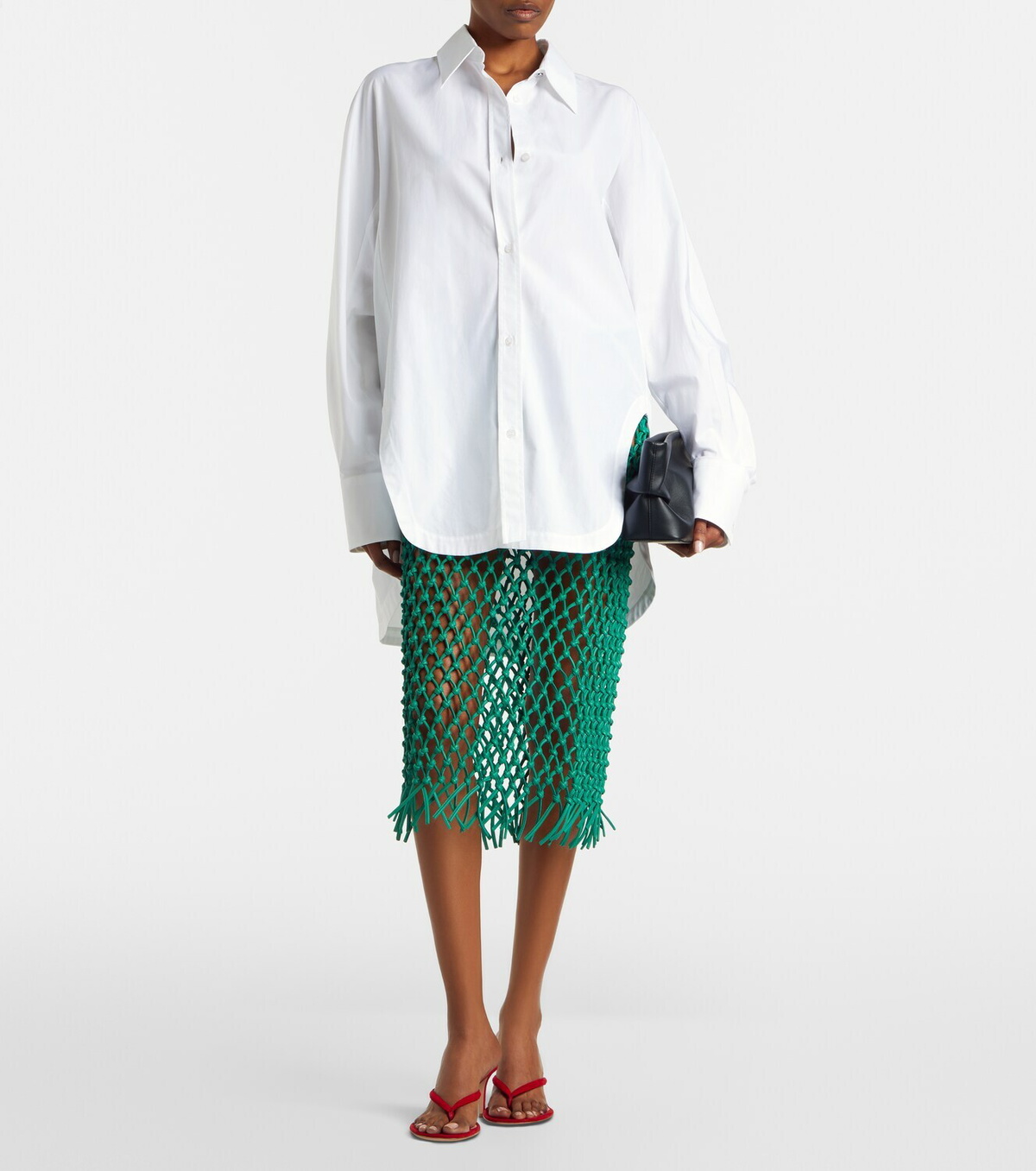 The Frankie Shop Nelaya macramé leather midi skirt