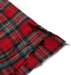 Greg Lauren - Frayed Denim-Trimmed Checked Cotton-Flannel Shirt - Red