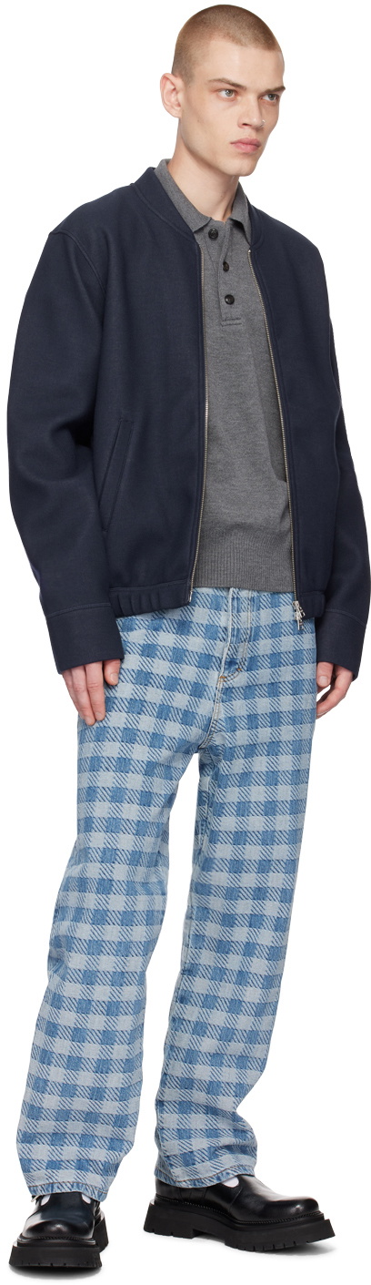 AMI Alexandre Mattiussi Navy Zipped Bomber Jacket