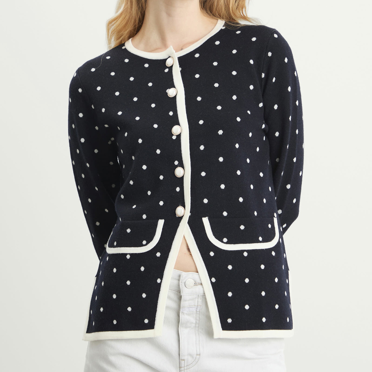 RIXO Women's Mirja Sport Cardigan in Jacquard Navy/Coral