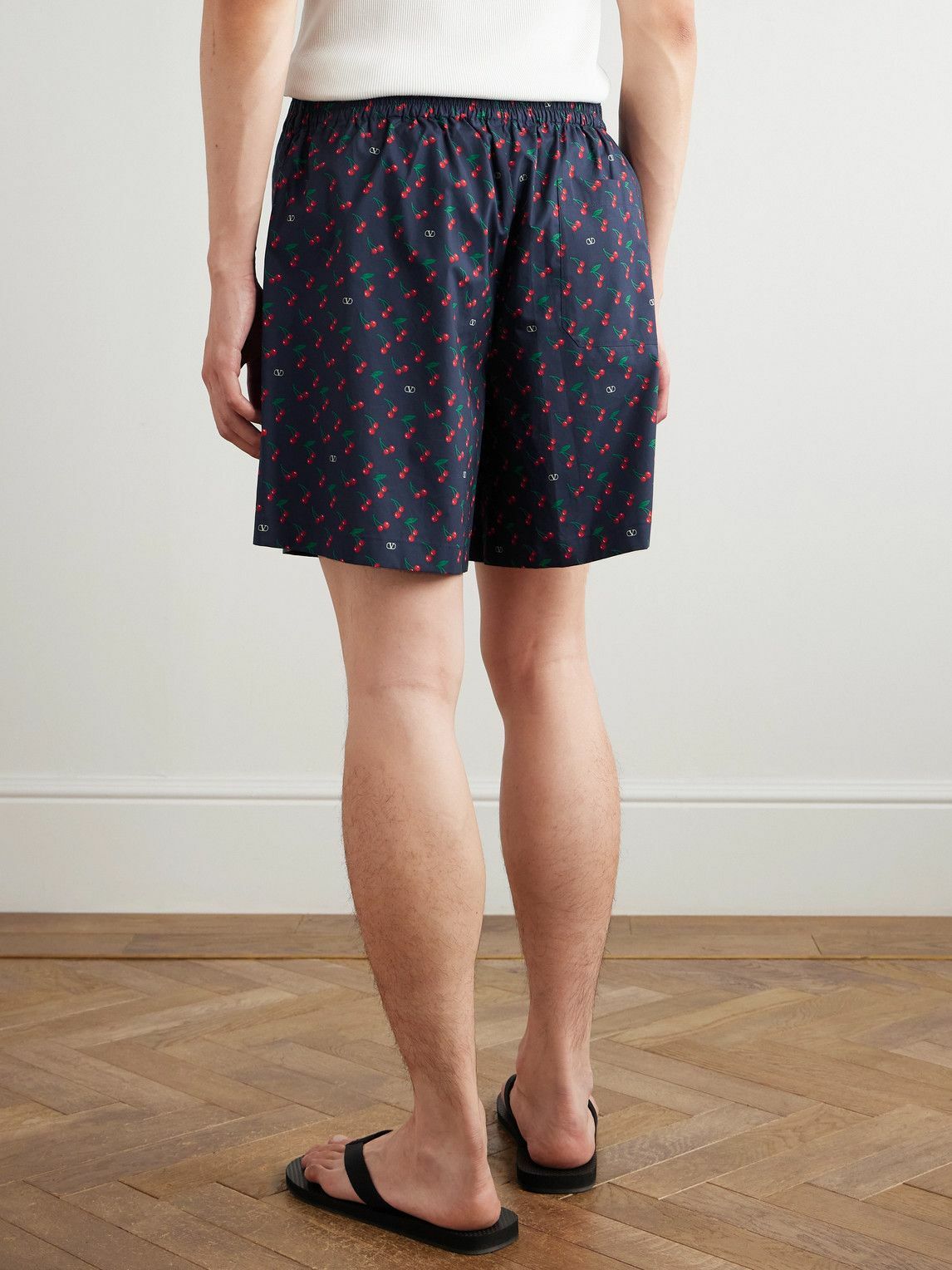 Valentino Garavani - Straight-Leg Printed Cotton-Poplin Bermuda Shorts - Blue