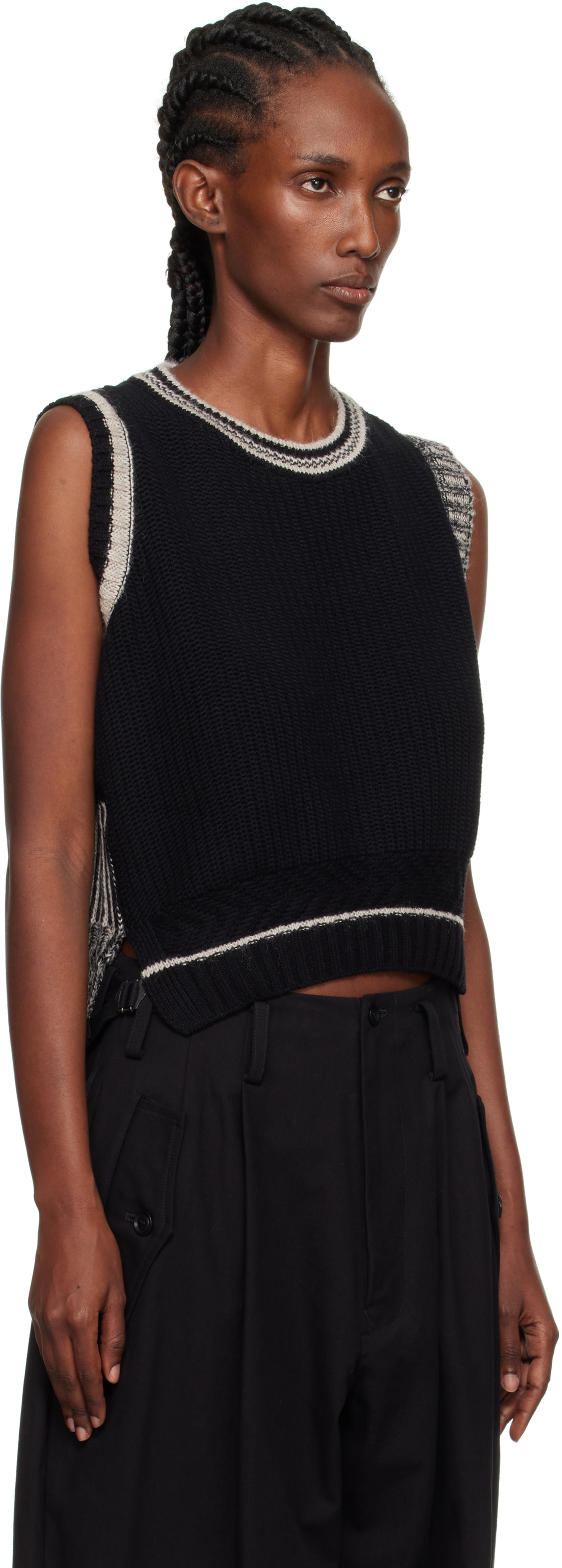 Y's Black Design Knit Sweater