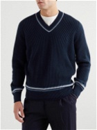 Brunello Cucinelli - Striped Ribbed Cashmere Sweater - Blue
