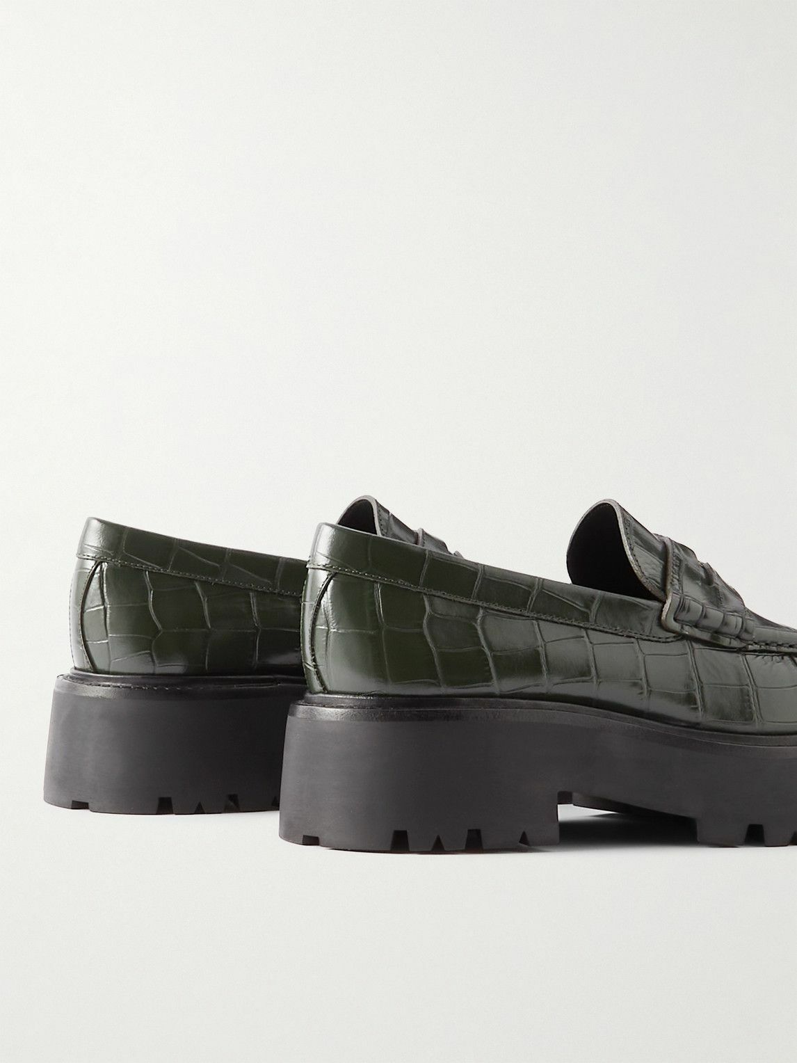 CELINE - Exaggerated-Sole Croc-Effect Leather Loafers - Green